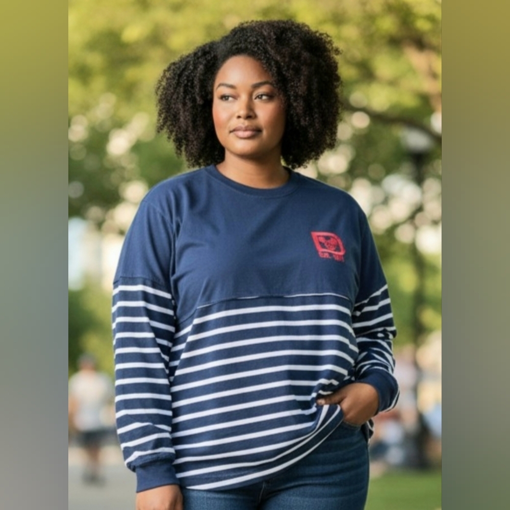 Disney Navy and White Striped Long Sleeve Shirt
